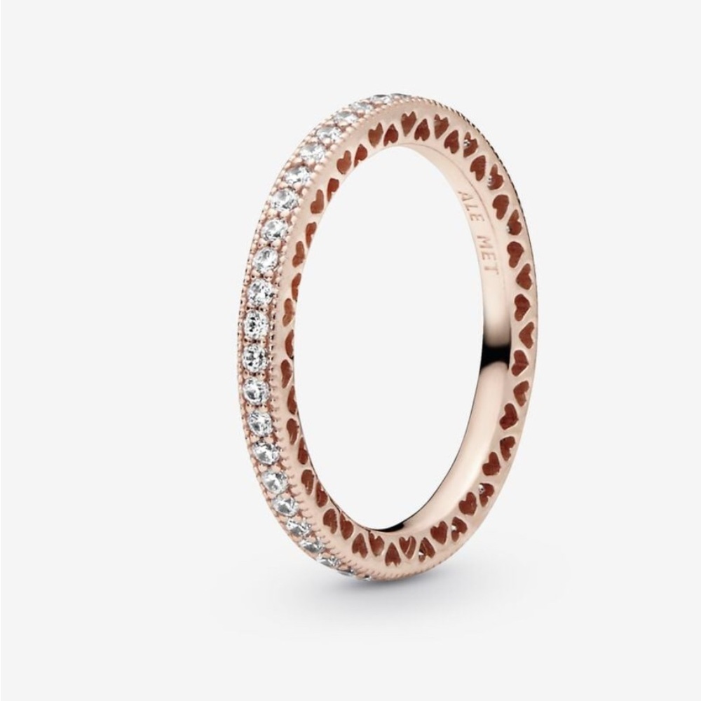 Authentic Pandora 14k Rose Gold Plated Sparkles & Hearts Ring Size 9